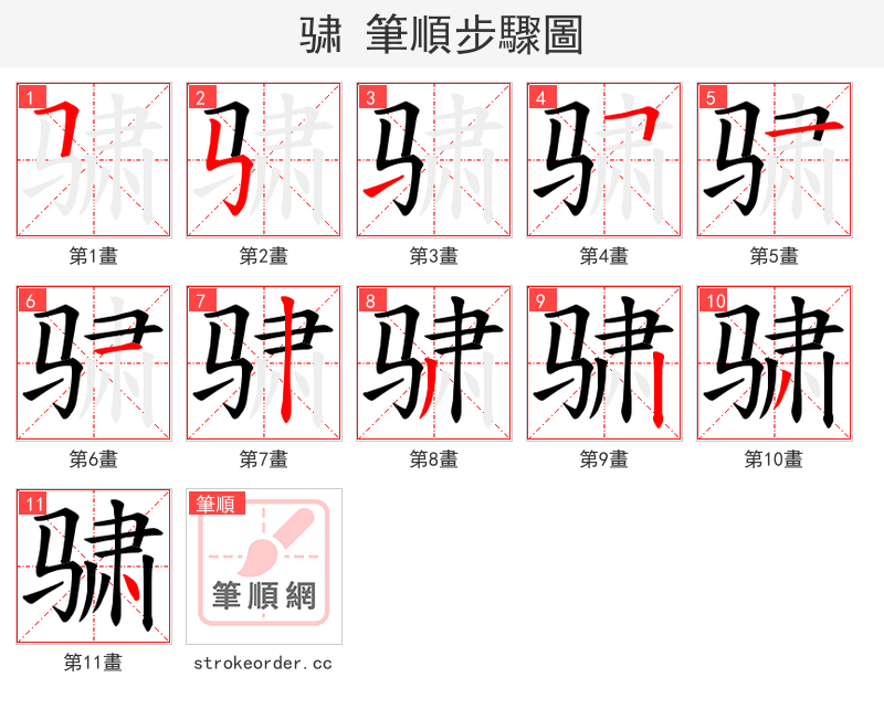 骕 的笔顺分步演示（一笔一画写字）