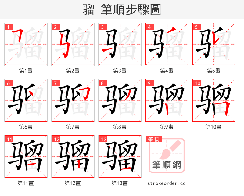 骝 的笔顺分步演示（一笔一画写字）