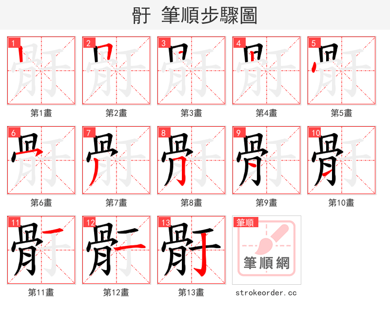 骬 的笔顺分步演示（一笔一画写字）