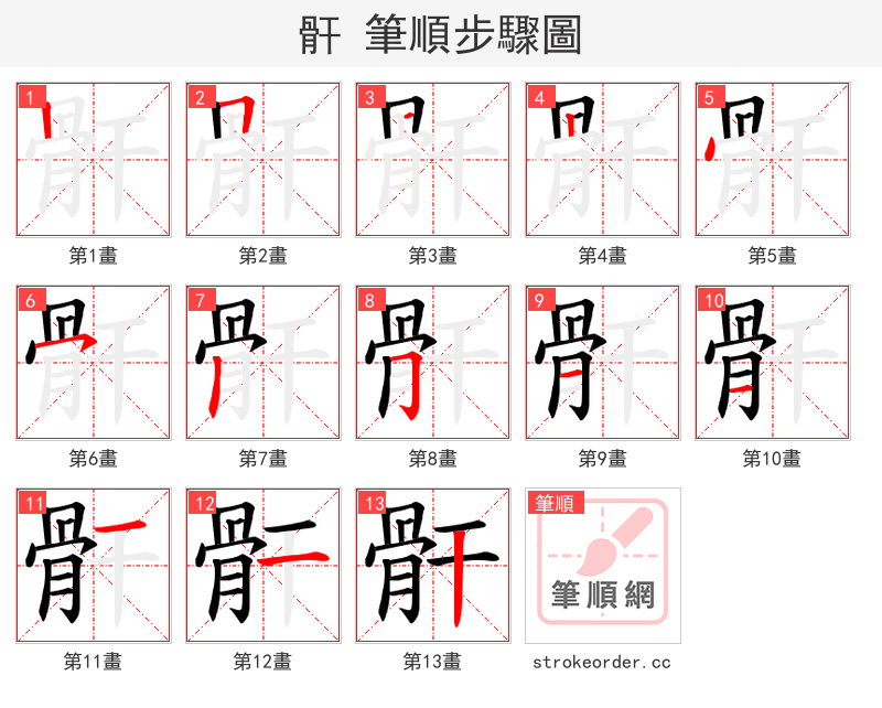 骭 的笔顺分步演示（一笔一画写字）