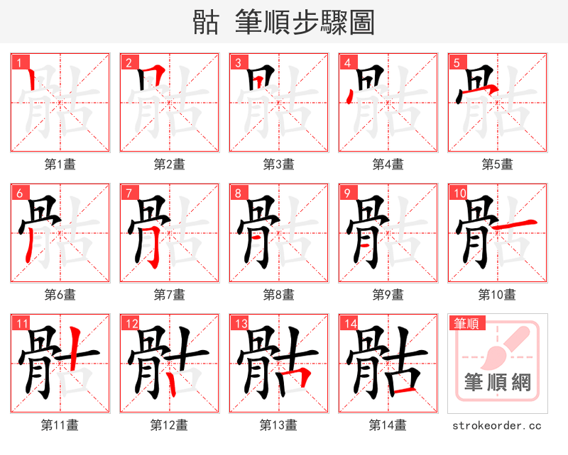 骷 的笔顺分步演示（一笔一画写字）