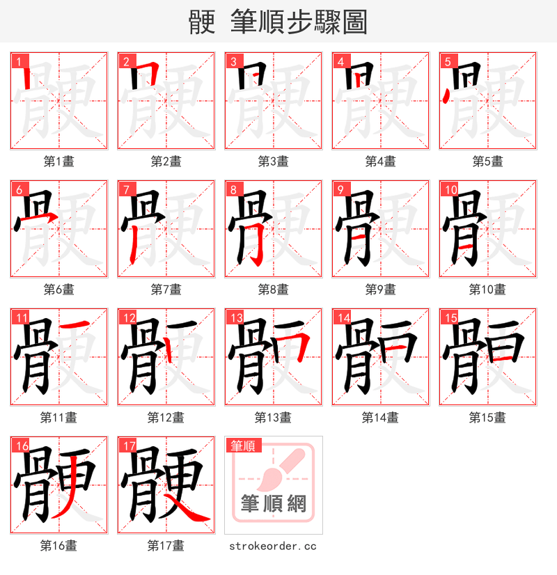 骾 的笔顺分步演示（一笔一画写字）