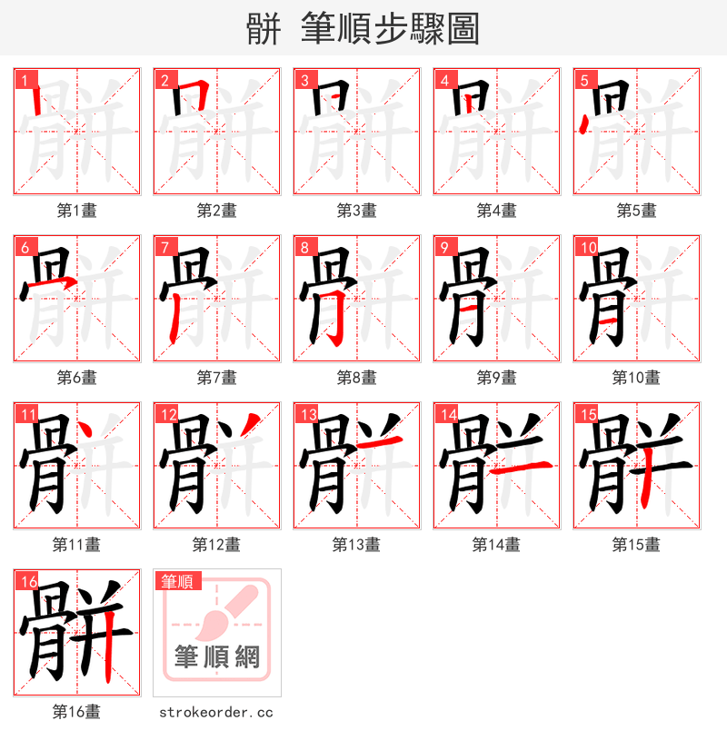 骿 的笔顺分步演示（一笔一画写字）