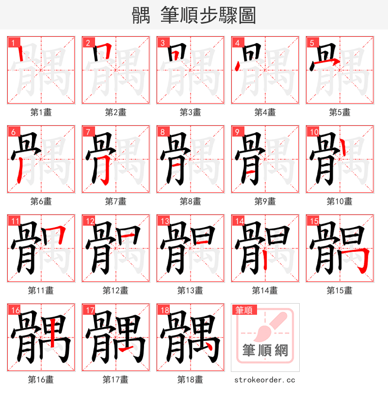 髃 的笔顺分步演示（一笔一画写字）