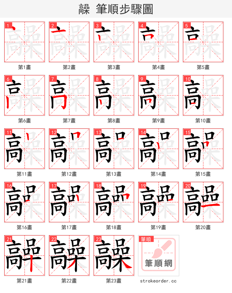 髞 的笔顺分步演示（一笔一画写字）