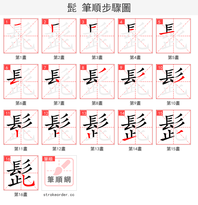 髭 的笔顺分步演示（一笔一画写字）