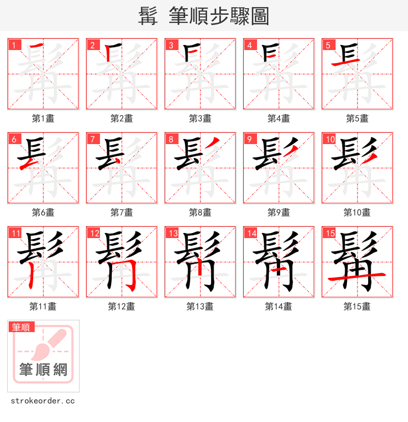 髯 的笔顺分步演示（一笔一画写字）