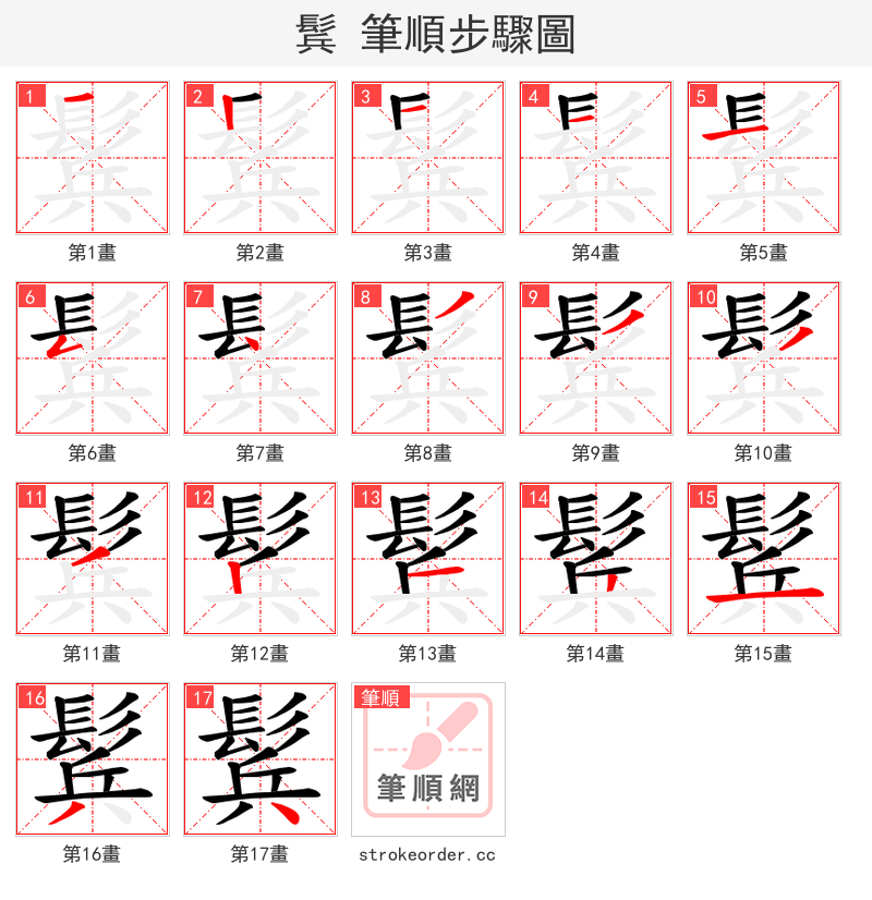 鬂 的笔顺分步演示（一笔一画写字）