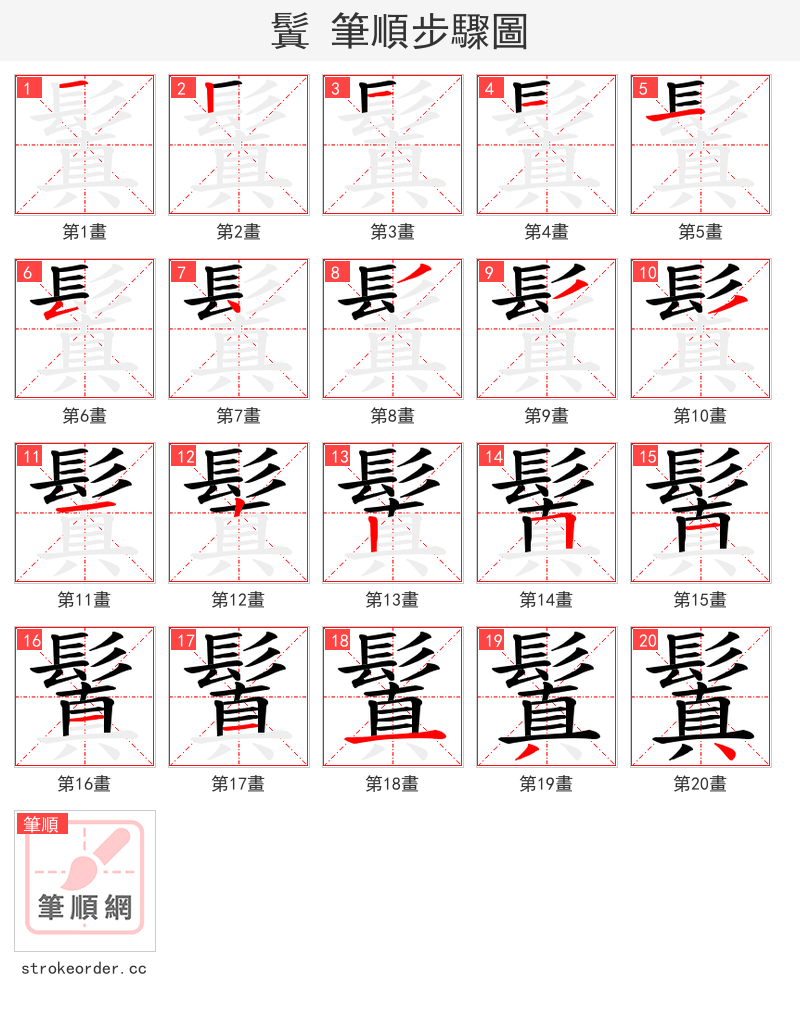 鬒 的笔顺分步演示（一笔一画写字）