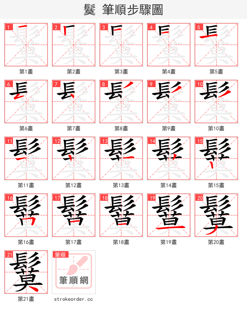 鬕 的笔顺分步演示（一笔一画写字）