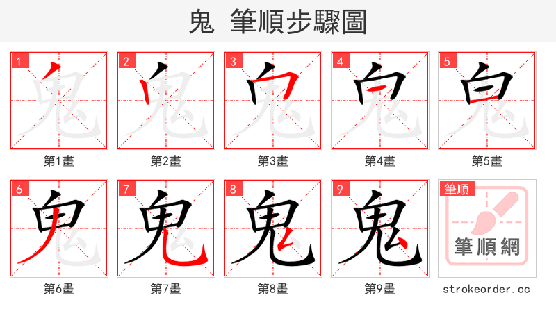 鬼 的笔顺分步演示（一笔一画写字）