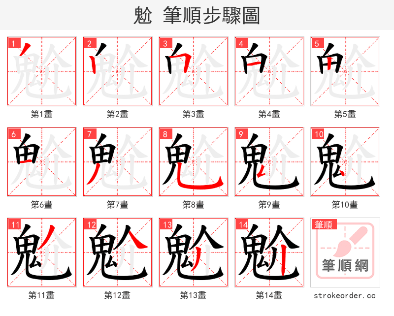 魀 的笔顺分步演示（一笔一画写字）
