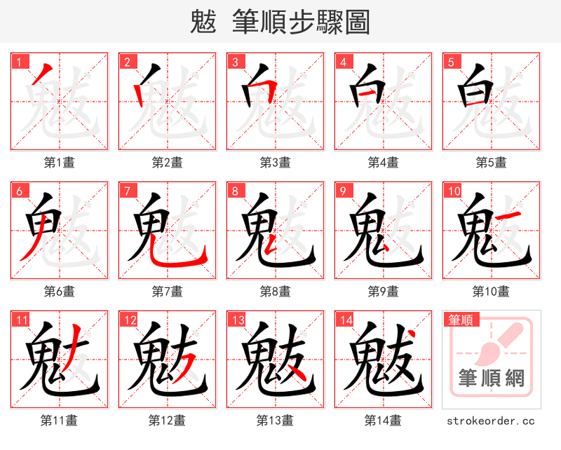 魃 的笔顺分步演示（一笔一画写字）