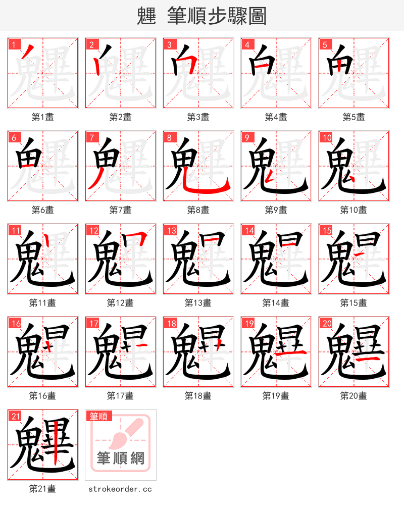 魓 的笔顺分步演示（一笔一画写字）