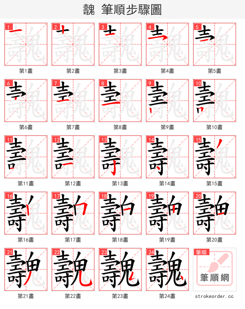 魗 的笔顺分步演示（一笔一画写字）