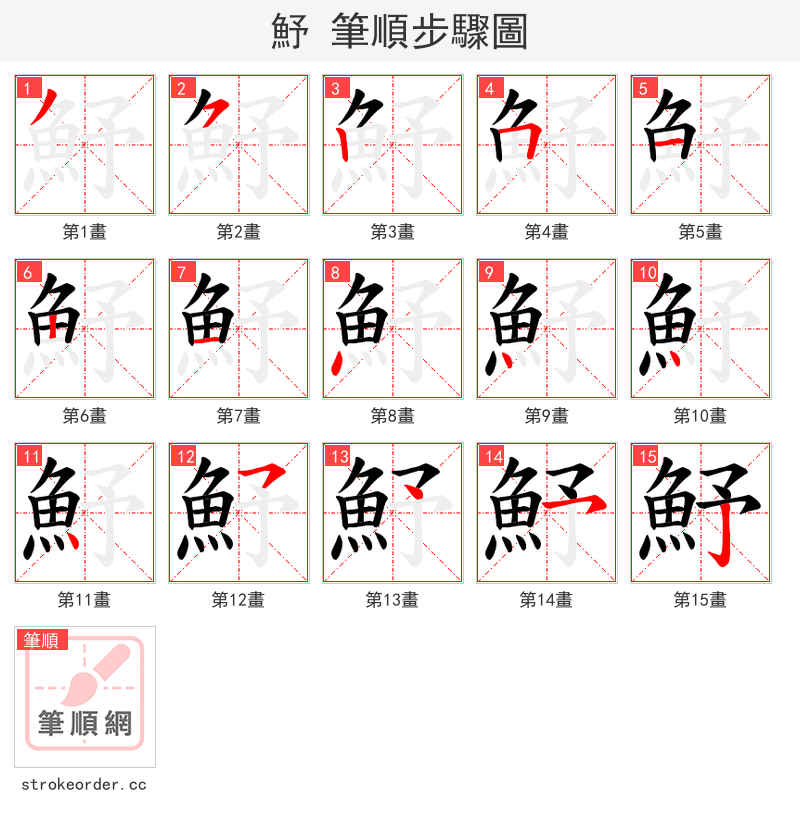 魣 的笔顺分步演示（一笔一画写字）