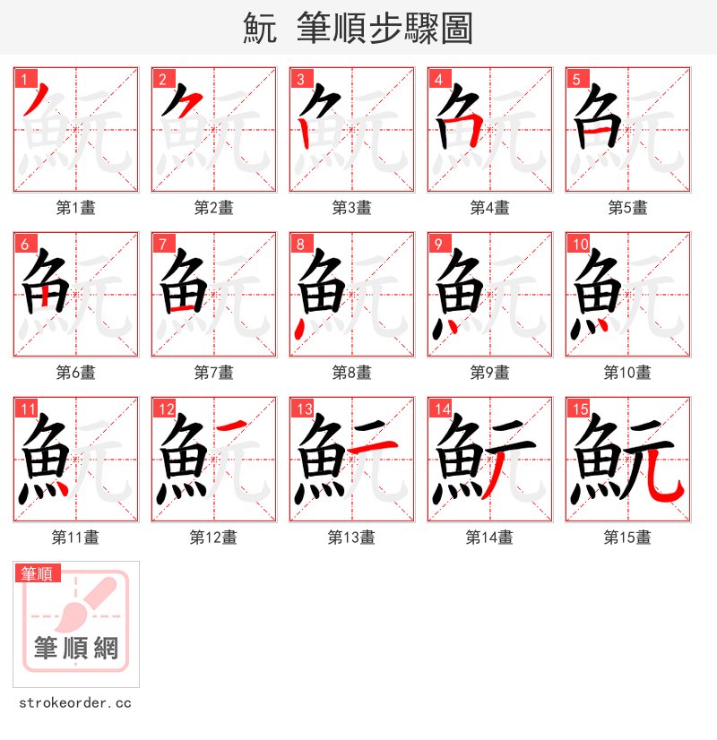 魭 的笔顺分步演示（一笔一画写字）