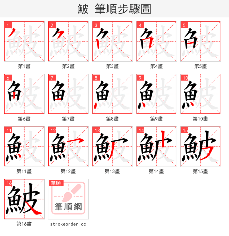 鮍 的笔顺分步演示（一笔一画写字）