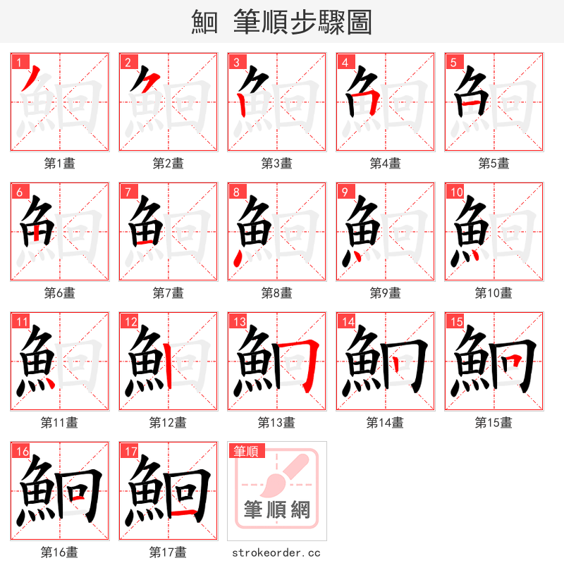 鮰 的笔顺分步演示（一笔一画写字）