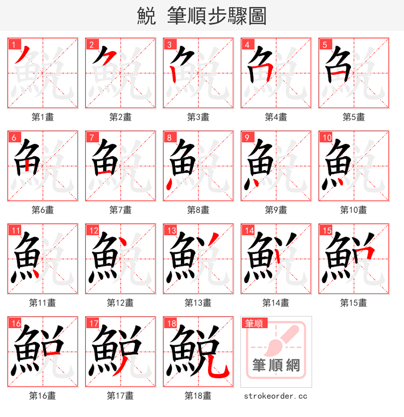 鮵 的笔顺分步演示（一笔一画写字）