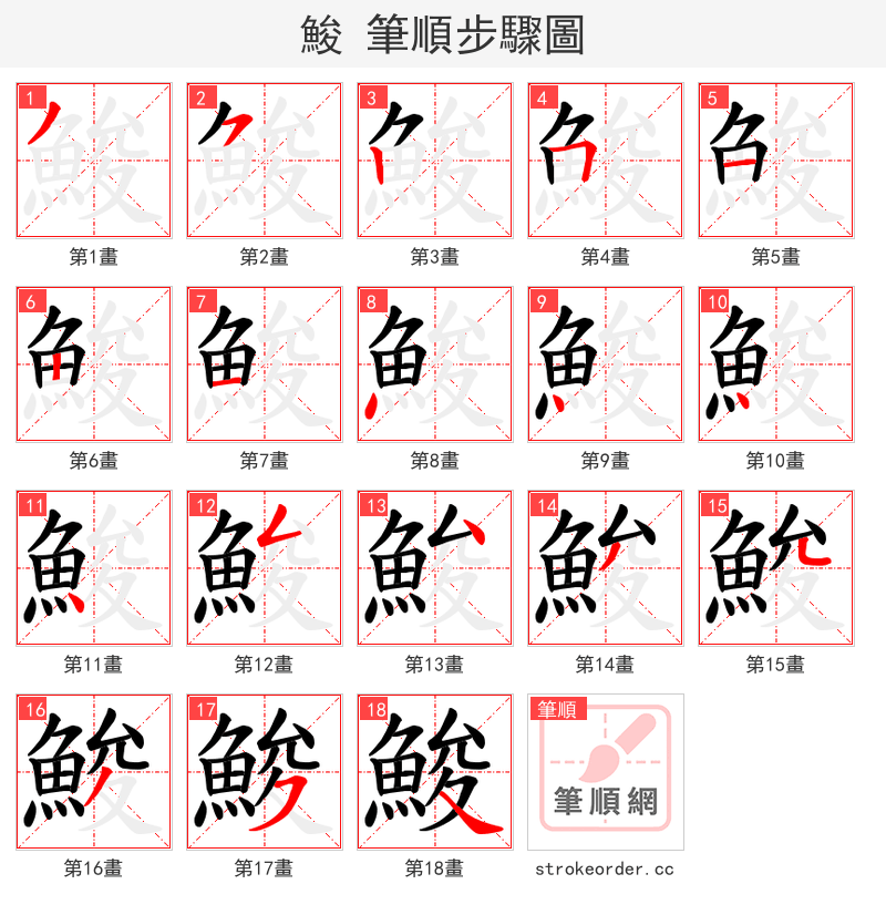 鮻 的笔顺分步演示（一笔一画写字）