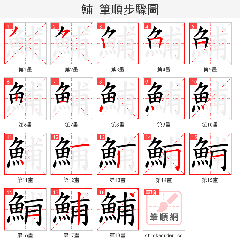 鯆 的笔顺分步演示（一笔一画写字）