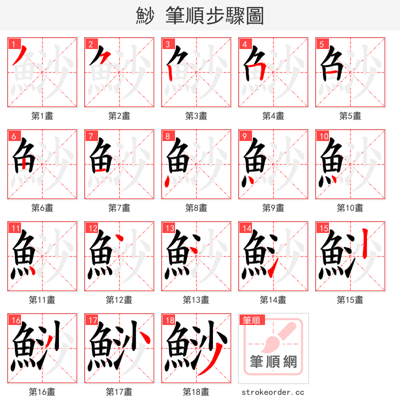 鯋 的笔顺分步演示（一笔一画写字）