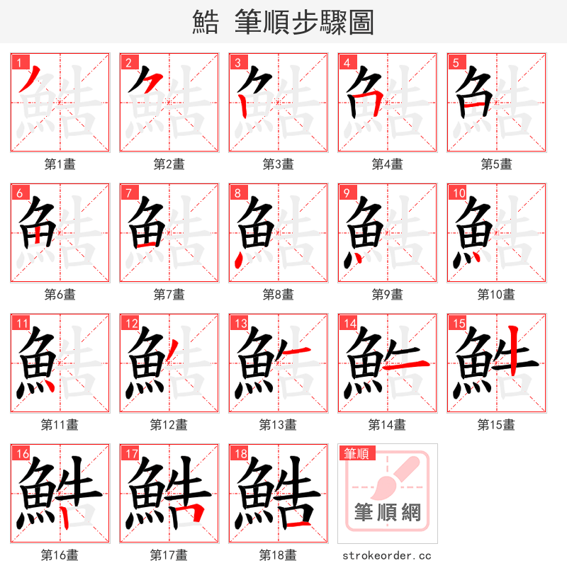 鯌 的笔顺分步演示（一笔一画写字）