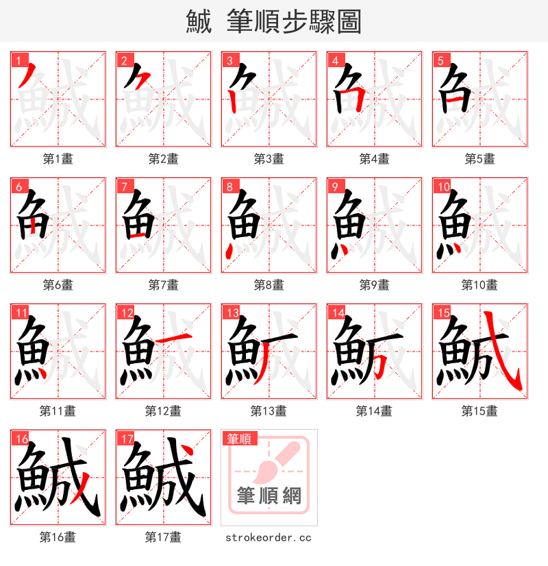 鯎 的笔顺分步演示（一笔一画写字）