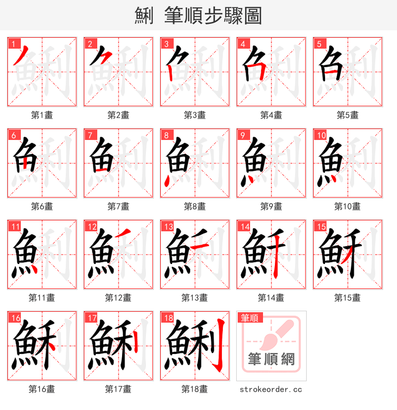 鯏 的笔顺分步演示（一笔一画写字）