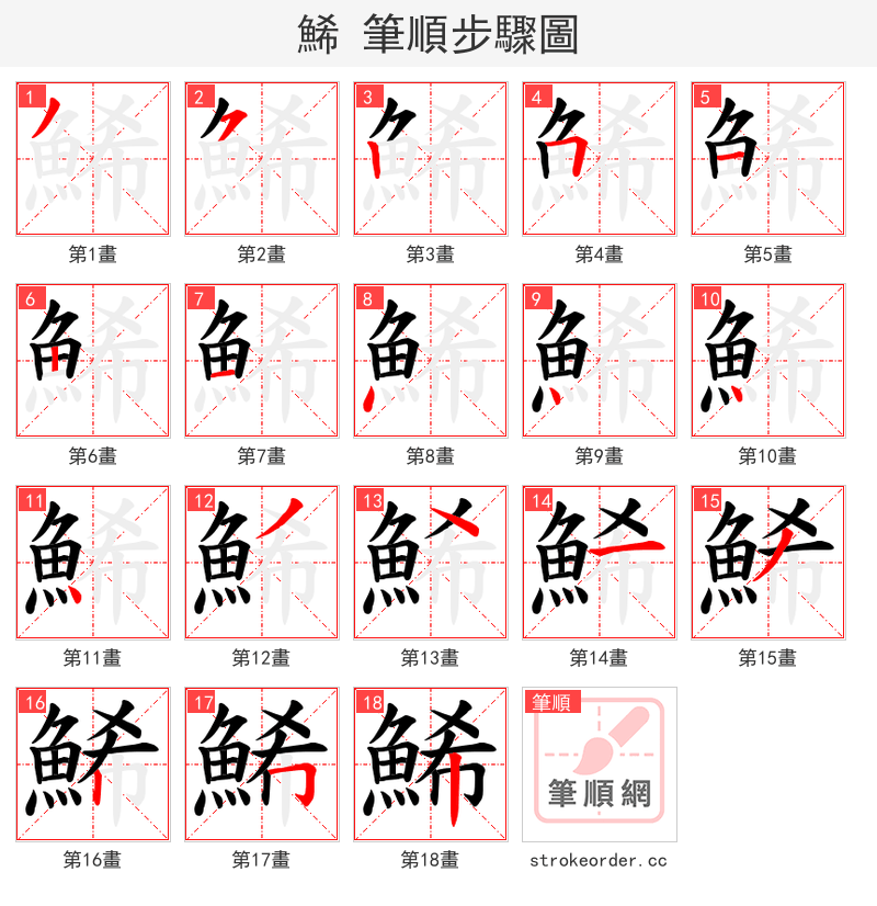 鯑 的笔顺分步演示（一笔一画写字）