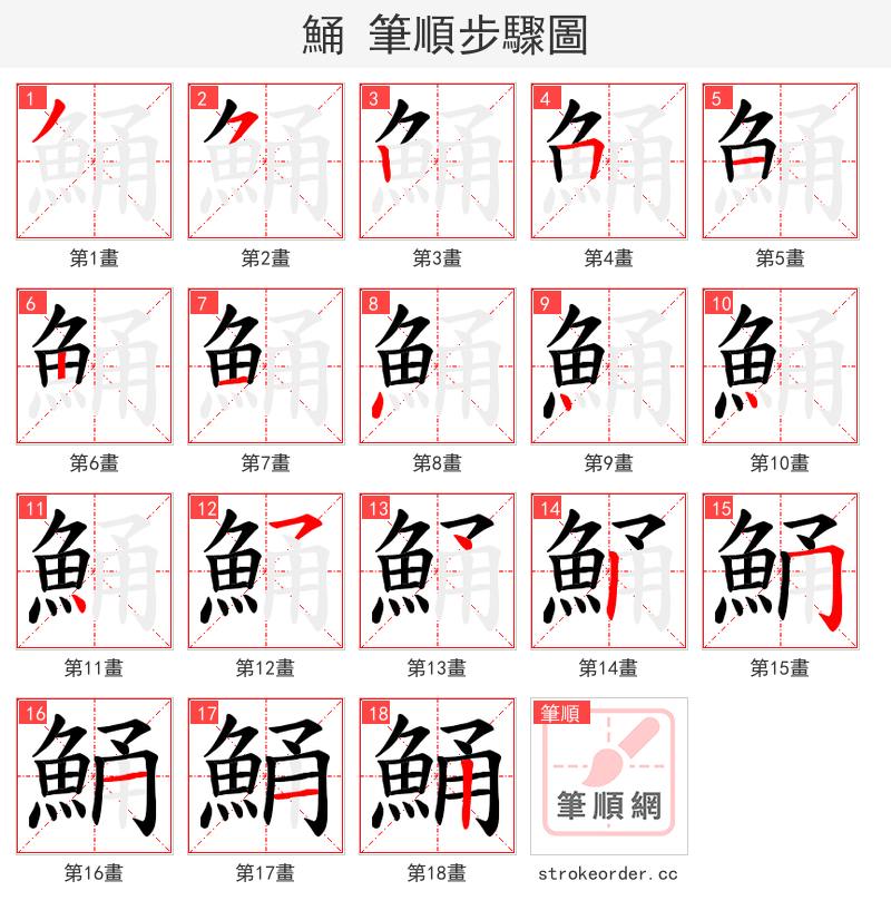 鯒 的笔顺分步演示（一笔一画写字）