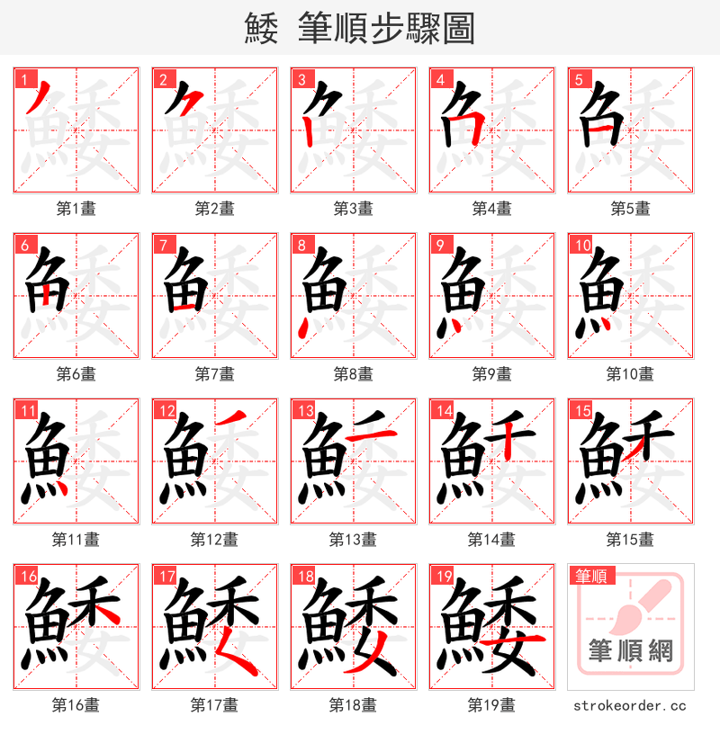 鯘 的笔顺分步演示（一笔一画写字）