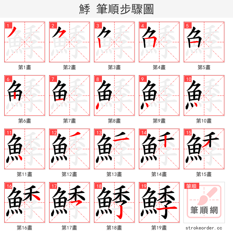 鯚 的笔顺分步演示（一笔一画写字）