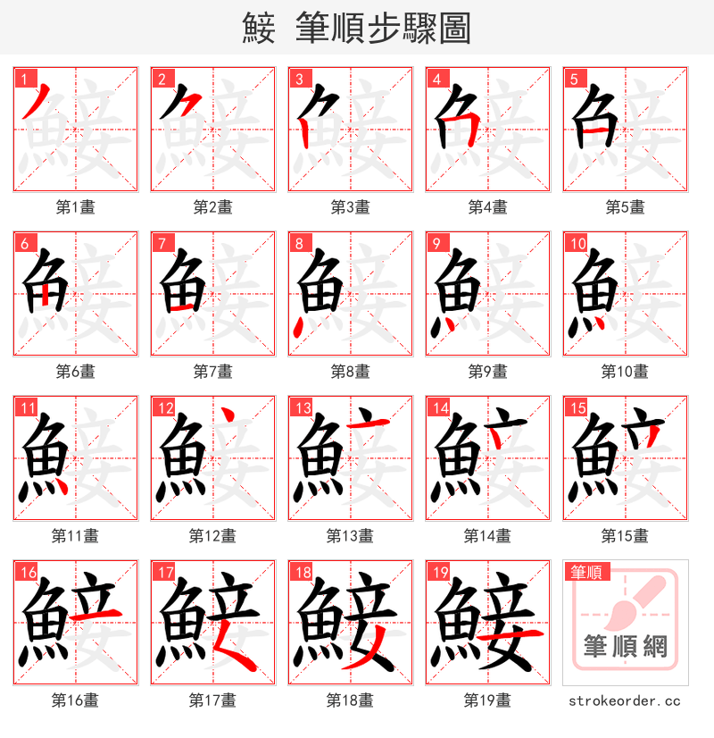 鯜 的笔顺分步演示（一笔一画写字）
