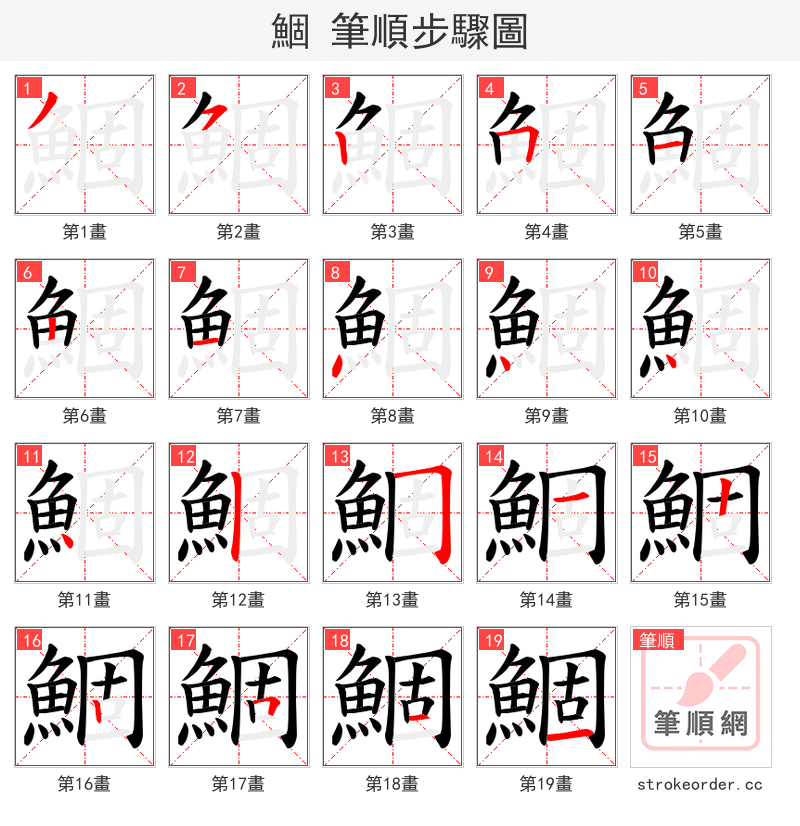 鯝 的笔顺分步演示（一笔一画写字）
