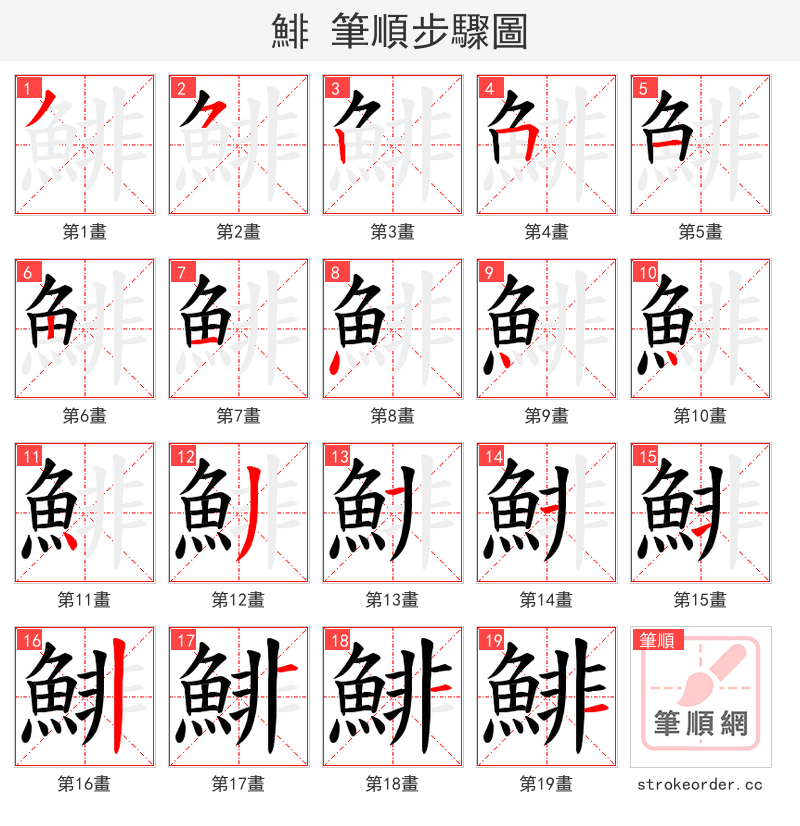 鯡 的笔顺分步演示（一笔一画写字）