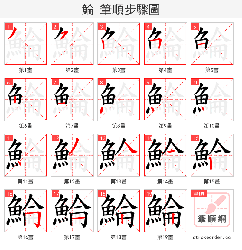 鯩 的笔顺分步演示（一笔一画写字）