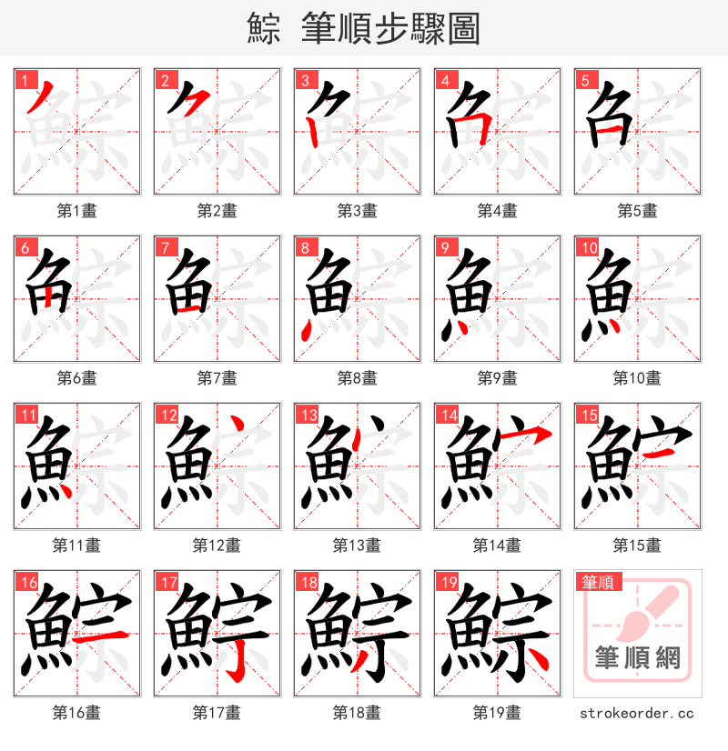 鯮 的笔顺分步演示（一笔一画写字）
