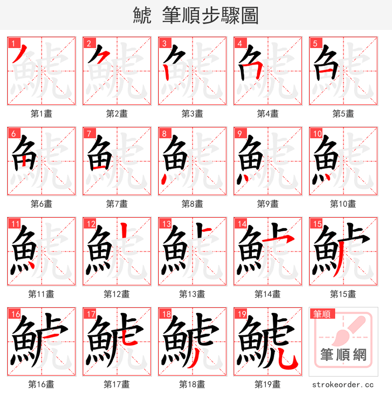 鯱 的笔顺分步演示（一笔一画写字）