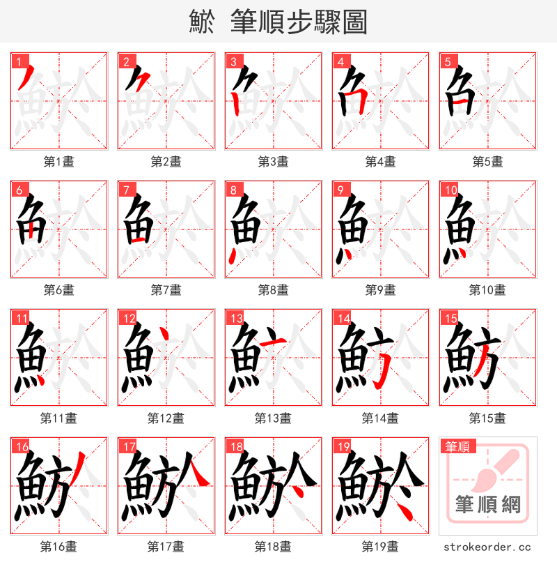 鯲 的笔顺分步演示（一笔一画写字）