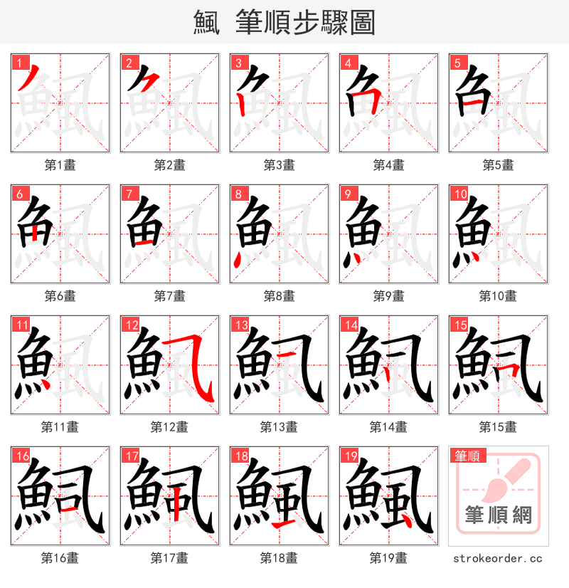 鯴 的笔顺分步演示（一笔一画写字）