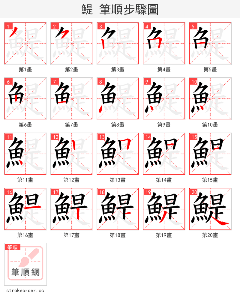 鯷 的笔顺分步演示（一笔一画写字）