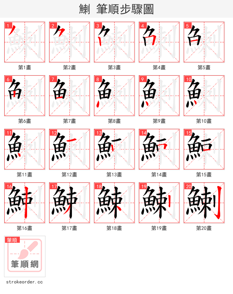 鯻 的笔顺分步演示（一笔一画写字）