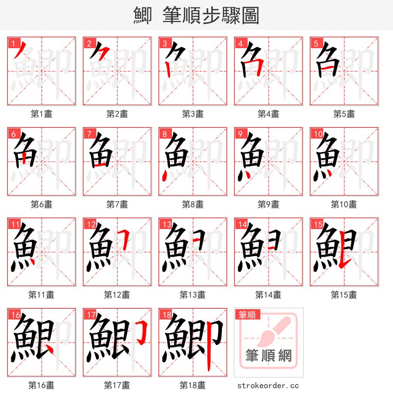 鯽 的笔顺分步演示（一笔一画写字）