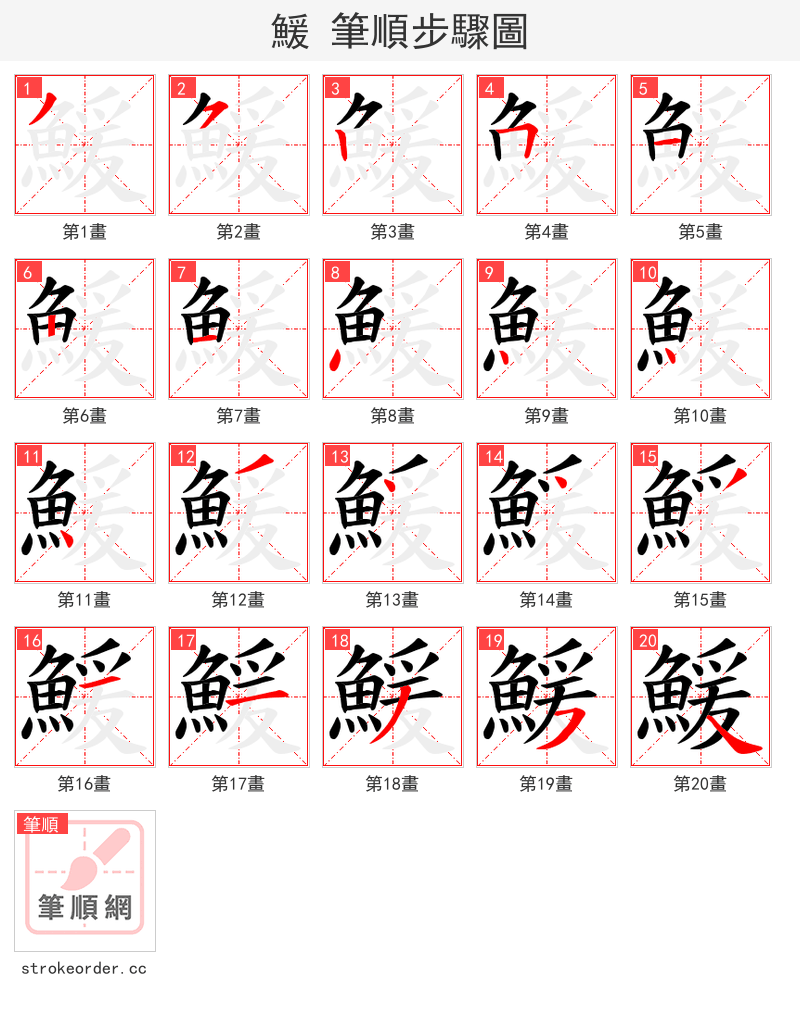 鰀 的笔顺分步演示（一笔一画写字）