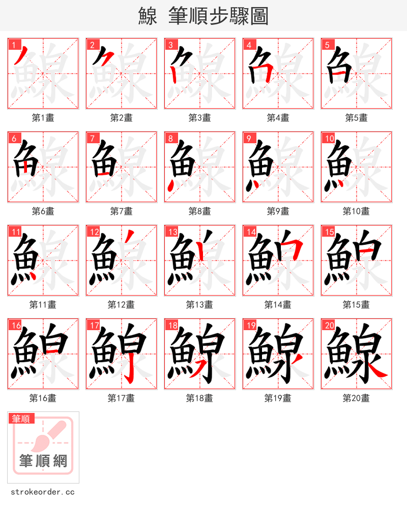 鰁 的笔顺分步演示（一笔一画写字）