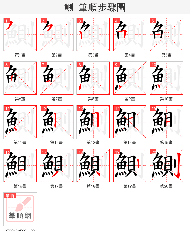 鰂 的笔顺分步演示（一笔一画写字）