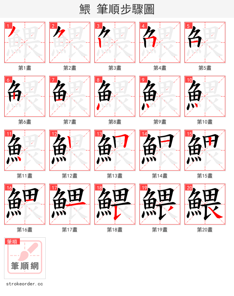 鰃 的笔顺分步演示（一笔一画写字）