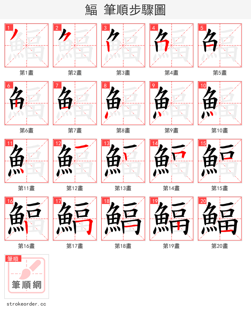 鰏 的笔顺分步演示（一笔一画写字）